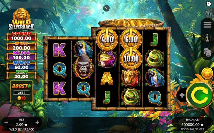 Wild Silverback - pantalla de juego principal con cuadrícula 3-3-4-4-4